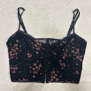 Black and Pink Floral Bustier Top